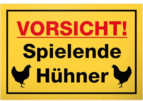 DankeDir! Vorsicht spielende Hühner - Schild 30 x 20 cm - Party Geschenkidee Deko Hühnerstall Nachbar Freunde Geschenk - Türschild Spruchschild Geburtstagsgeschenk lustiger Spruch