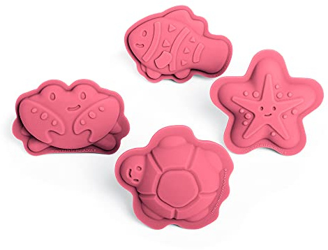 Bigjigs Toys - Coral Pink Silicon Sandformen - 4 Pack -Silikon -Strandspielzeug, umweltfreundliches Strandspielzeug, nachhaltiges Sand- und Wasserspielzeug, Sandspielzeug für Kleinkinder im Alter von