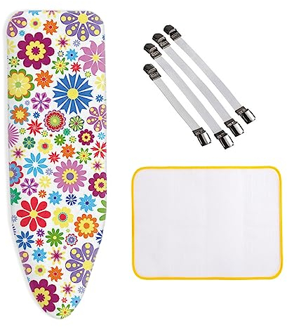 Extra Groß Bügelbrettbezug für Dampfbügeleisen, Bügeltischbezug XXL 150x60cm, 100% Baumwolle Bügelbrett-Bezug inkl 4 Spannclips