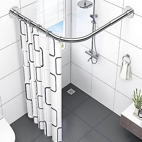 uyoyous Duschvorhangstange L Form, 304 Edelstahl Dusche Vorhangstange Ecke, verstellbare Duschstange Ausziehbar für Dusche Badewanne Badezimmer (70-95cm)