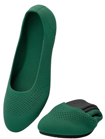 Puxowe Ballerine Femme Rond Tricot Pointe Chaussures Plates Confort Cale Bas Slip on Walking Robe Chaussures pour Femmes Doux 37.5 EU Vert