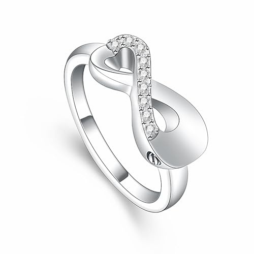 VCCWYQK Anillo de Cremación de Amor Infinito para Cenizas de Acero Inoxidable, Anillo Recuerdo para Mantener las Cenizas de los Enamorados, Medallón de Urna, Joyería Conmemorativa para Mujeres, 10