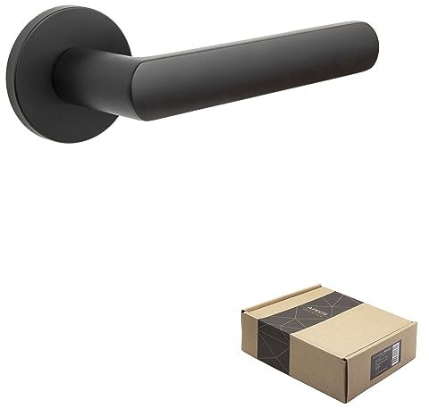 APECS Kuma - Poignée de porte intérieure - Noir mat - Moderne - Pour porte d'entrée et porte intérieure - Avec rosace ronde - Avec matériel de fixation