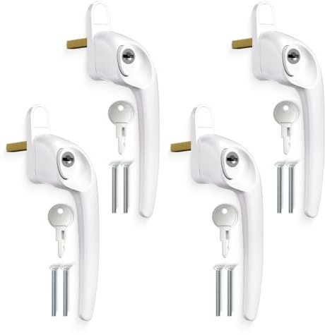 Bwintech 4 Pcs Offset White UPVC Aluminium Window Handle, Right Hand, 43mm Spindle for Indoor and Outdoor UPVC Window