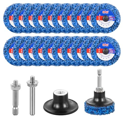 SALI 20 Stück CSD Scheibe Schleifscheibe 50mm Grobreinigungsscheibe Grobschleifscheibe Reinigungsscheibe Set mit Scheiben-Pad-Halter und Verbindungsstange für Oberflächenbearbeitung, Metall, Edelstahl