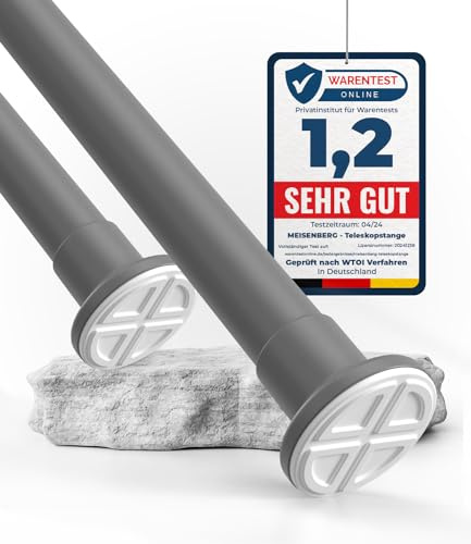 MEISENBERG Klemmstange für Gardinen 72-120cm, Grau, Ø25mm | Werkzeuglose Montage, Rostfrei & Rutschfest - Spannstange für Fenster, Tür, Bad, Dusche, Schrank, Balkon, Trennwand