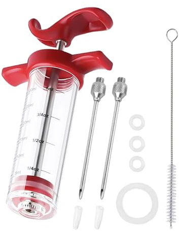 NyxSeat 2 jeringas para marinadas con 1 cepillo de limpieza, jeringa de plástico para marinada, jeringa de pavo de 30 ml, jeringa para especias, adecuada para asar, asar, asar pavo (rojo)
