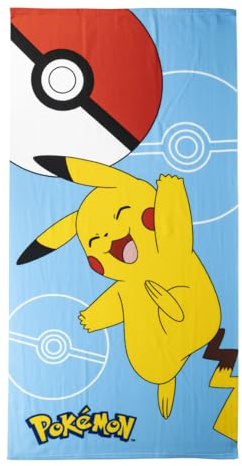 Asciugamano per bambini Pokémon - Colore blu - 70 x 140 cm - Realizzato in 100% poliestere da 240 gsm - Asciugamano piccolo - Stampa Pikachu - Prodotto originale progettato in Spagna
