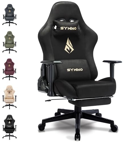 Symino Gaming Chair, Computer Chair with Footrest, Headrest and Lumbar Support, Ergonomic PC Chair, Height Adjustable Rotating Task Chairs, Black