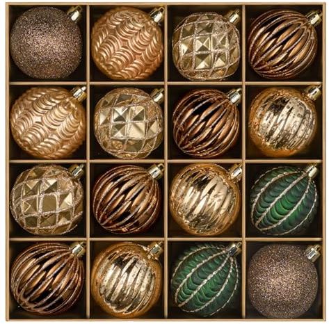 JORNOY Earth Tone Christmas Ornaments Set, 16ct Shatterproof Christmas Ball Ornaments Bulk for Xmas Decorations - 2.36 inch Plastic Decoative Hanging Ornaments for Xmas Tree Decor