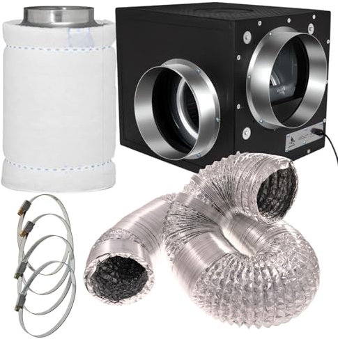 Weedness Système d'extraction Culture Intérieure TRÈS Silencieux 1200 m³ 250 mm Connexion Kit de Ventilation - Filtre à Charbon Ventilateur de Tuyau Boîte de Culture