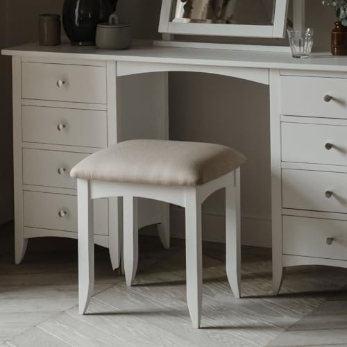 Edward Hopper Upholstered Stool, Bedroom Dressing Table Stool with Upholstered Cushion Seat | W42cm, D37cm, H47cm | Solid Assembled Bedroom Furniture (white)