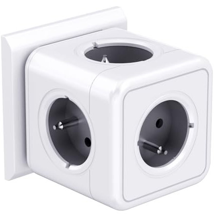 5 en 1 Prise cubique, multiprise Murale, 3680W Murale Prise, 5 Prises Frontales avec Terre, 5AC Adaptateur Multiprise Cube pour Domicile, Bureau, Gris