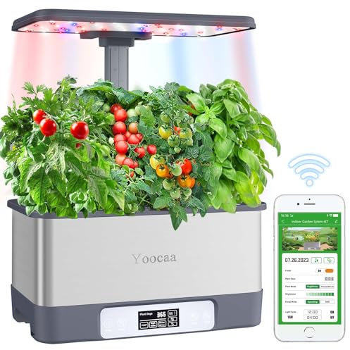 Yoocaa APP Remote Control Hydroponics Growing System with LED Grow Light & Automatic Timer, Adjustable Indoor Herb Garden Kit for Home Kitchen, 8-Pod (18'' Max Height)
