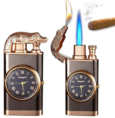 Leikurvo 2 PCS Magic Double Jet Flame Briquet, Briquet Tempête Crocodile Gaz Rechargeable, Briquets Cool Coupe-Vent Double Arc pour Camping, Barbecue, Randonnée (Noir)