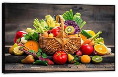 Modern Kitchen Wall Art Fruit and Vegetable Basket Posters and Oil On Canvas Prints Restaurant Decoration Gifts 95x60cm(37x24in) Black frame