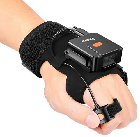 Eyoyo Wearable Glove QR Code Scanner, 1D 2D Tragbar Handschuh Bluetooth Barcode Scanner, Kompatibel mit iPhone Android Finger Ring Scanner, Links&Rechts Hand Switch Portable Bar Code Reader Orange