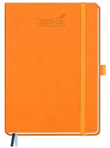 BEZEND Kalender 2026 Wochenplaner A5, 18-Monate Buchkalender Juli 25-Dez 26, PU-Leder Hardcover 1 Woche 2 Seiten mit Stifthalter - Orange