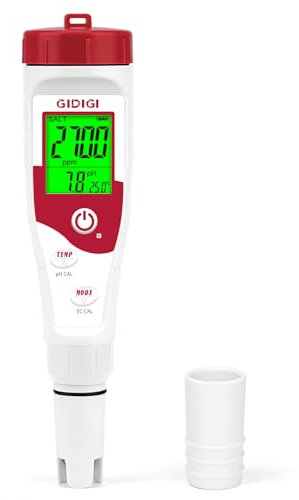 Digital Pool Salt Tester, Pool pH Meter,New Update 5 in 1 pH Salinity Meter, Simultaneously Display Pool Water Quality pH TDS EC Salt Temperature, Suitable for Saltwater, Hot Tub,Spa, Pool, Aquarium