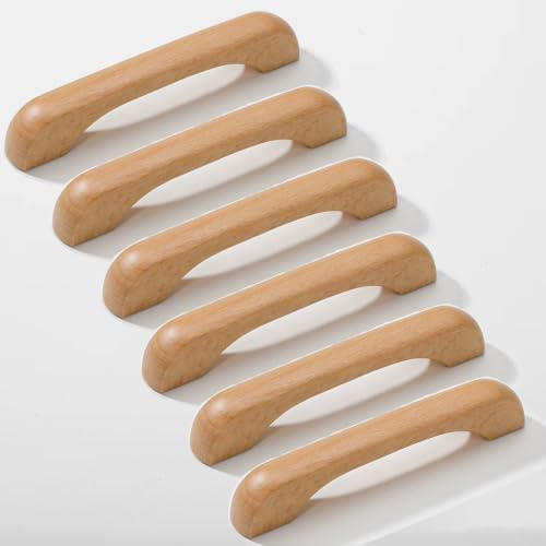 SYZOW 6 Stück Möbelgriffe Holz 128mm, Stangengriff Holz mit Schrauben, Holzgriffe für Schränke，für Küchenmöbel Schubladen und Holzgriffe Kommode