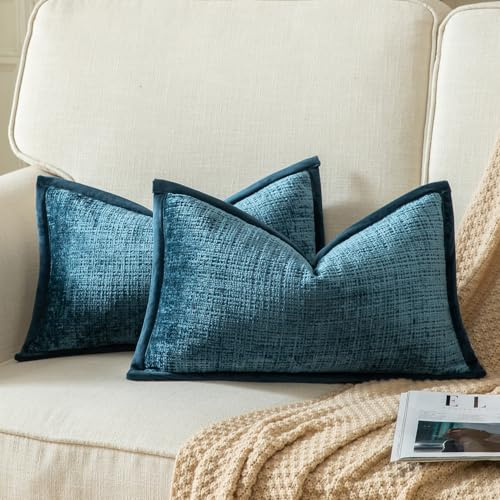 Yaertun 2er Set Kissenbezug Blau 40x80cm Chenille Kissenbezüge Kissenhülle Dekokissenbezug sofakissen dekokissen deko Samtrückseite für Sofa Schlafzimmer Wohnzimmer Weiche Gemütliche