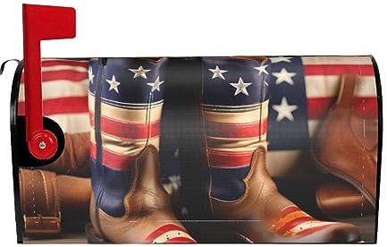 KAABNNT American Flag with Cowboy Boots Print Decorative Magnetic Mailbox Cover - Easy Install Mailbox Protective Shield