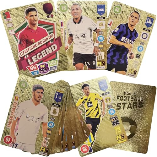 Football Stars Trading Card Set, 55 Premium Cards with Legends and Top Players, Gold, Silver and Black Edition (Golden)