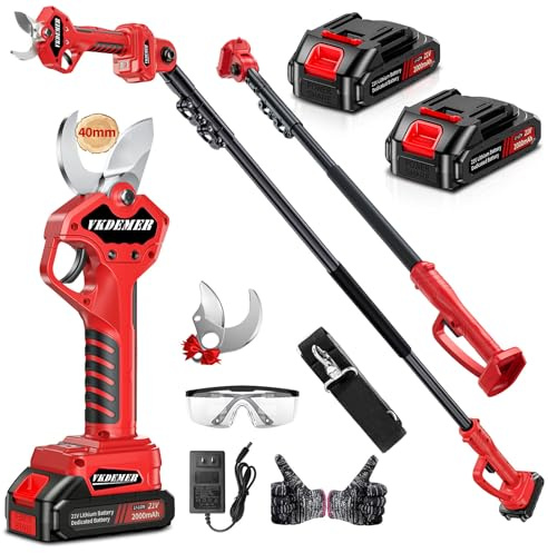 2-in-1 Pole Pruning Shears,1.6 Cutting Diameter, Cordless Electric Pruning Shears with Extension Pole,2×2.0Ah Battery Powered Pruner for Tree Trimming (2 Set Blades&Battery Charger Included)
