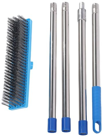Generic Cepillo de Alambre de Mango Telescópico, Escoba Rígida de Acero Inoxidable, Extracción del Musgo para Patio Al Aire Libre, Jardín, Garaje, Piso de Casa (160 cm)