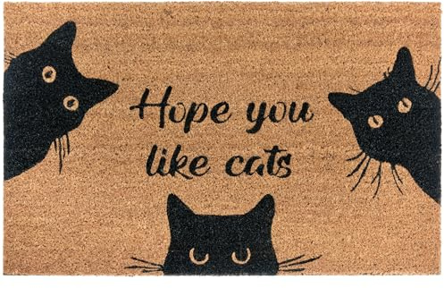 NYVI Fußmatte Cats - Wetterfest, rutschfest, Langlebig, für Innen und Außen - Fußabtreter Schmutzfangmatte - 45x75 cm Rechteckig - Hope You Like Cats