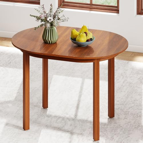 GIANTEX Table à Manger Ovale avec Grand Plateau, Pieds en Bois Robustes, Patins Antidérapants, Table Basse pour Salle à Manger, Salon, Cuisine, Capacité de Charge 120 KG, 110 x 78 x 77 cm, Noyer