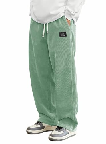 Herrar säckiga joggingbyxor, cargobyxor, manchesterbyxor, japanska sweatpants casual Y2K elastisk midja med dragsko, vida ben, långa träningsbyxor män, #2-b – ljusgrön, L
