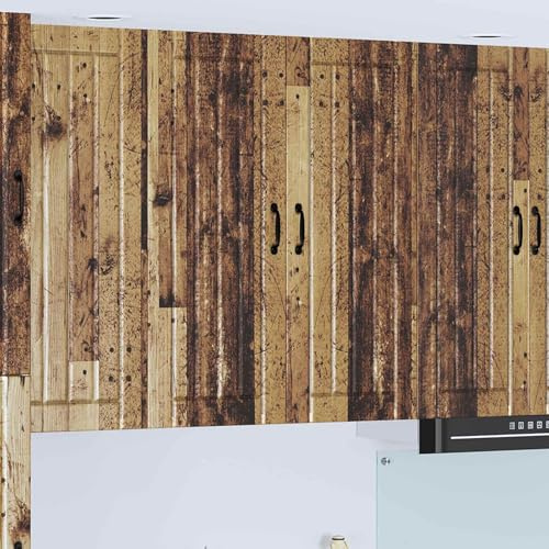 Teenpull Küchenschrank Altholz Optik 80x31x100 cm, Holzwerkstoff, Mehrere Fächer, Schiebetüren, Langlebiger Vorratsschrank für Küche, Esszimmer, Wohnzimmer
