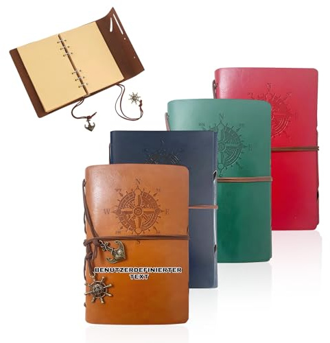QSZ Personalisiertes Leder Notizbuch Reisetagebuch mit Eingravierten Text Symbolen Vintage Tagebuch/Skizzenbuch Geschenk für Frauen Männer Reisende Absolventen (Notizbuch personalisiert - 1)