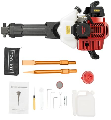 Benzin Abbruchhammer MeißElhammer Demolition Hammer, 52CC 2-Takt 1900W Stemmhammer Abbruchhammer MeißElhammer Mit SpitzmeißEl & FlachmeißEl FüR Betonabbruch Wandbohrungen, 6500RPM