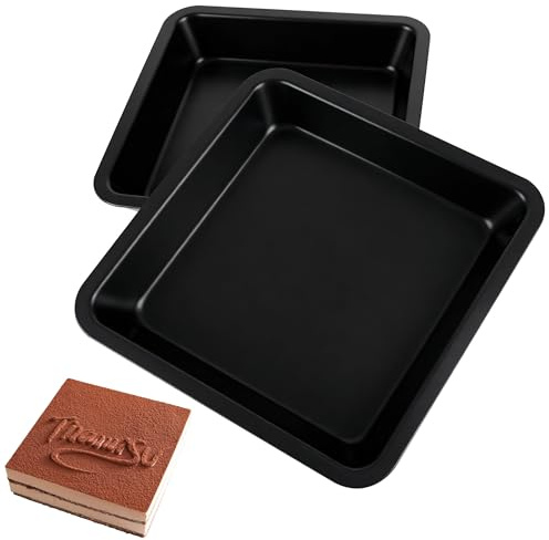2 PCS 20cm Square Baking Tin, Non-Stick Carbon Steel Cake Pan with 5 mm Thickness, Brownie Tin, Bread Tins, Pie Tins for Baking