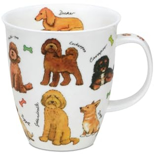 DUNOON benporslin kaffekopp 480 ml Nevis Dogs mugg stor tekopp 0,48 l, 112 mm hög, Ø 100 mm, högkvalitativ porslinsmugg, diskmaskinssäker, presentidé
