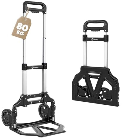 Sekey Aluminium Sackkarre Klappbar & Leichte Transportkarre 80kg Tragkraft | 3-Stufig Höhenverstellbar & In Sekunden Faltbar, Klappkarre mitTPR-Rädern & Ergonomischem Griff, Schwarz