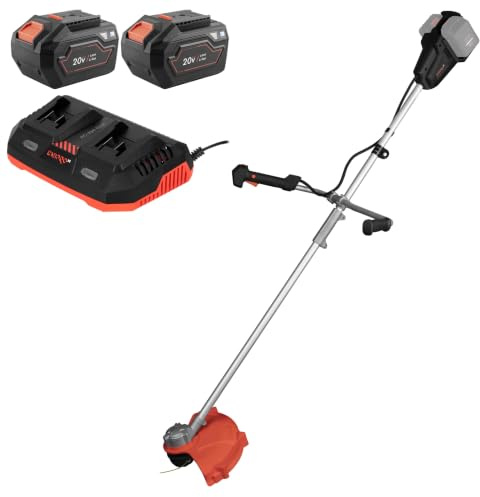 Desbrozadora Dnipro-M DTC-200BC Dual 2x20V, Kit 2 Baterías 6Ah y Cargador | Incluye 2 baterías BP-260 6Ah y cargador FC-230 Dual │ Cabezal de hilo y cuchilla 3T 255 mm │ Función reversa de desbloqueo