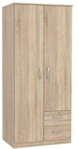 Kleiderschrank NIKO NIKS81, Schrank, 2 Türiger Drehtürenschrak, Universalschrank mit Kleiderstange, 1 Einlegeboden und 2 Schubkasten (Sonoma Eiche)
