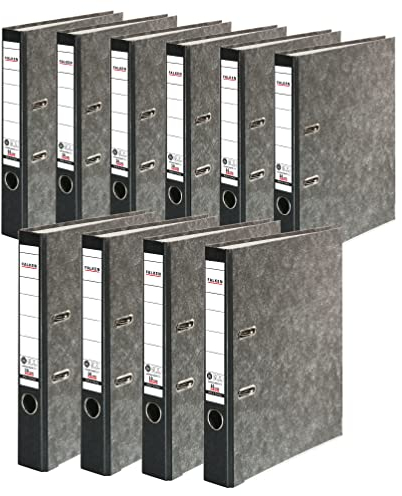 Original Falken 10er Pack Recycling-Ordner Wolkenmarmor. Made in Germany. 5 cm schmal DIN A4 schwarzer Rücken Ringordner Aktenordner Briefordner Büroordner Pappordner CO2-Neutral Blauer Engel