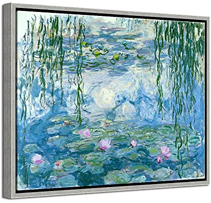 Wieco Art Silver Framed Water Lilies by Claude Monet Modern Canvas Prints Artwork Landscape Pictures on Canvas Wall Art for Home Kitchen Decorations MON0023-3040UK-SF