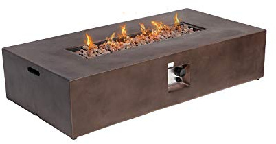 COSIEST Outdoor Propane Fire Pit Table 56-inch x 28-inch Rectangle Bronze Compact Concrete-Like Finish, 50,000 BTU, Free Lava Rocks, Fits 20lb Tank Outside, Raincover