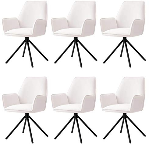 Mendler 6er-Set Esszimmerstuhl HWC-G67 Samt - Creme-beige, Beine schwarz | Küchenstuhl, Armlehne, drehbar Auto-Position, MVG