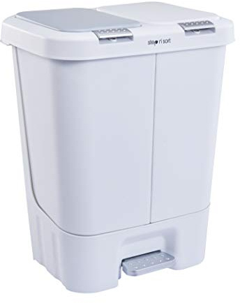 Step N' Sort 2 x 5.5 Gallon, Dual Trash and Recycling Bin with Slow Close Lid, White, 40 Liter (SNS402-W)