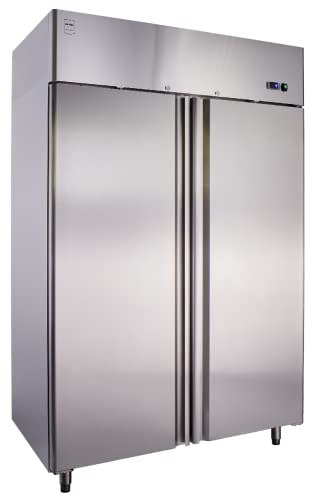 METRO Professional Frigorífico GRE1400, acero inoxidable, 131.4 x 80.5 x 206.5 cm, 940 L, refrigeración por ventilación, 350W, con cerradura, plata