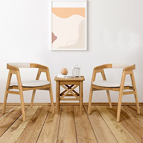 Giantex Accent Chair Set of 2, Bamboo Painted Surface Upholstered Comfy Reading Chair with Anti-Slip Foot Pads, Curved Backrest, Arm Lounge Chair for Bedroom, Living Room, Office, Natural