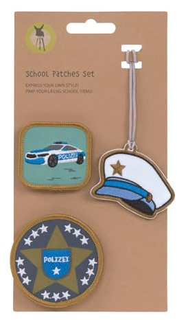 LÄSSIG Anhänger und Patches Set (3 Stk.) mit Druckknopf/School Patches Set Police
