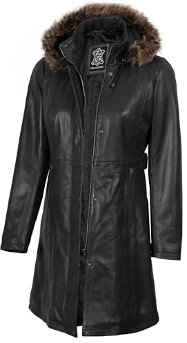 fjackets Disc Women Long Coats - Real Leather Zip Up Hooded Womens Black Jackets | [1309363] Jean Shearling, M