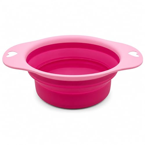 Ciotola per cani in silicone e plastica, pieghevole, portatile, per gatti, cani, animali domestici, per acqua e cibo (rosa)